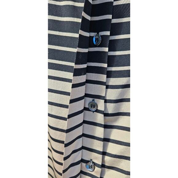 Vintage Blazer Skirt Set Womens 14 Tan Silk Black Striped Jacket Top Retro 80s - Picture 9 of 13